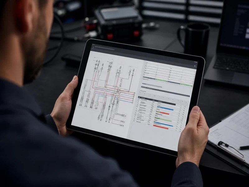 Tablet mit Diagnose-Diagramm in den Händen einer Nutzerin